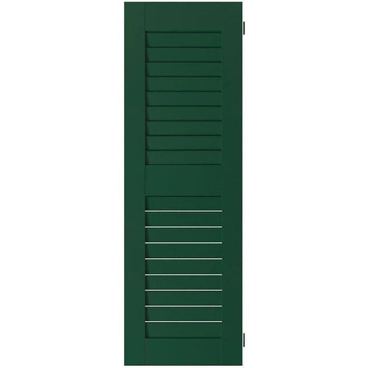 Ekena Millwork 12 in. x 35 in. Exterior Real Wood Western Red Cedar Louvered Shutters Pair Chrome Green ZRG9_R4DCK23