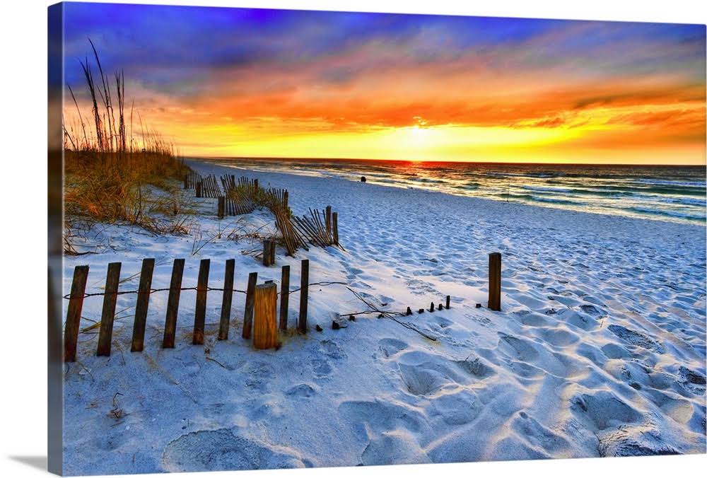 Red Sunset Beach Beautiful Beach Landscape | Canvas Wall Art | 48x32 | Great Big Canvas BFC1_E6XYD07