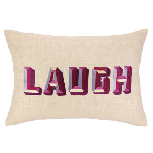 D.L. Rhein Laugh Embroidered Decorative Linen Lumbar Pillow NRF0_X2GJD50