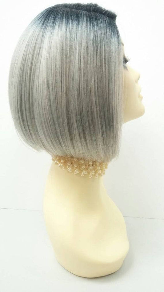 Short Gray with Dark Roots Lace Front Heat Resistant Wig. [39-219-Sofi-T1B/Grey] WKJ4_A2AMU65