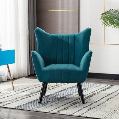 COOLMORE Accent Armchair Living Room Chair with Solid Wood Legs Everly Quinn Fabric: Blue Velvet FWL8_B5YBM36