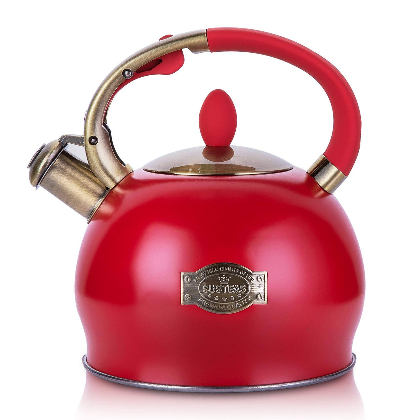 SUSTEAS Stove Top Whistling Tea Kettle-Surgical Stainless Steel Teakettle Teapot with Cool Toch Ergonomic Handle,1 Free Silicone FYB5_Q5TDO07