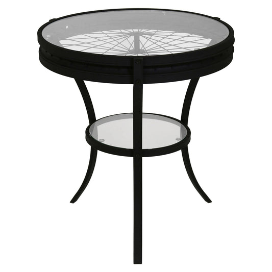 24x22 Black and Clear Round Accent Table with Tempered Glass RTI3_Q0INE63