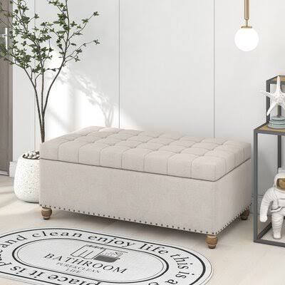 U-Style Upholstered Flip Top Storage Bench with Tufted Top, Rubber Wood Legs Canora Grey Color/Pattern: Gray LWZ5_O8DAI23