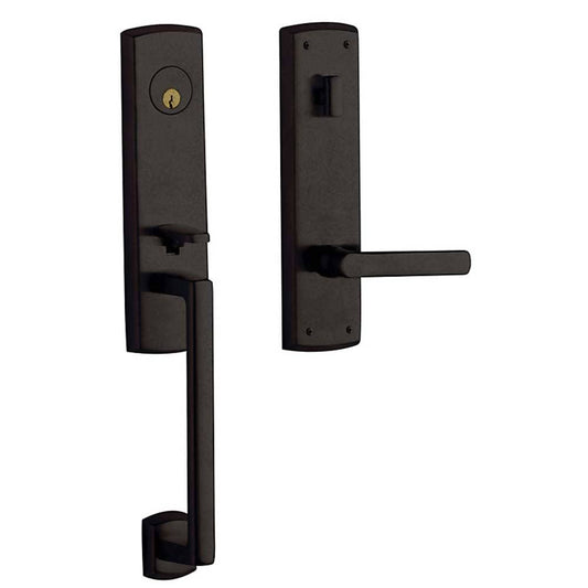 Soho - Escutcheon Left Handed Single Cylinder Handleset with Lever in Distressed Oil Rubbed Bronze - 85387.402.LENT - Baldwin Ha LKH2_H5QGE70