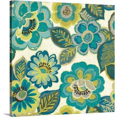 &Floral Assortment Teal Graphic Art Print Great Big Canvas Format: Canvas, Size: 24x22 H x 24x22 W x 1.5x22 D RZK9_U4CDY38