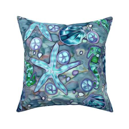 Seahorse Starfish Scallop Throw Pillow Cover W Optional Insert by Roostery, Size: Cu003E+ert Add Blue FYV0_W4RQZ50