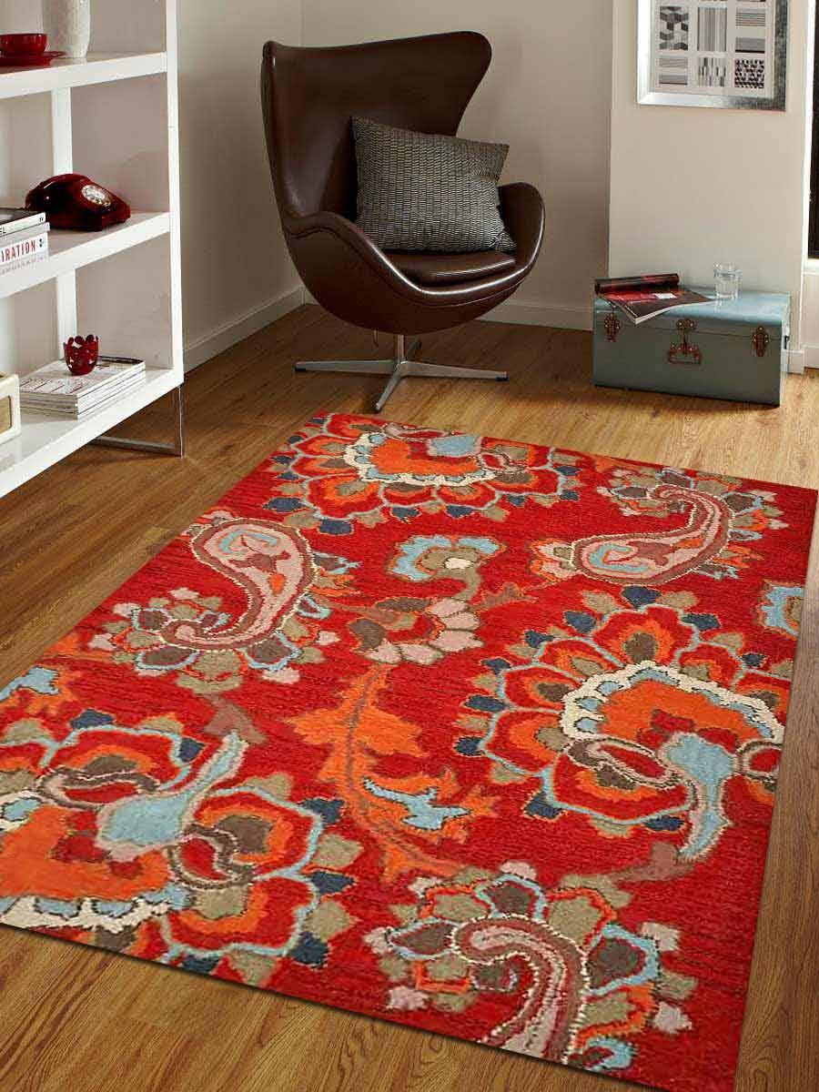 Rugsotic Carpets Hand Tufted Wool Area Rug Floral K00151 Dark Red KXT0_P1YZX68