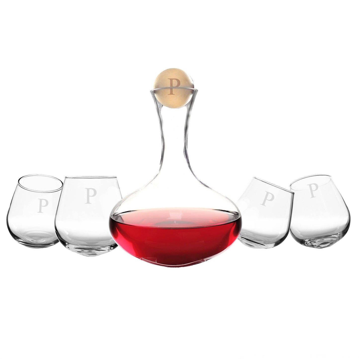 Cathys Concepts 5pc Monogram Wine Decanter  Tipsy Tasters Set P YIO2_G6XCC47