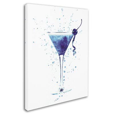 &Cocktail Drinks Glass Watercolor I& Graphic Art Print on Wrapped Canvas Wrought Studio Size: 19x22 H x 14x22 W USZ4_G3RAE68