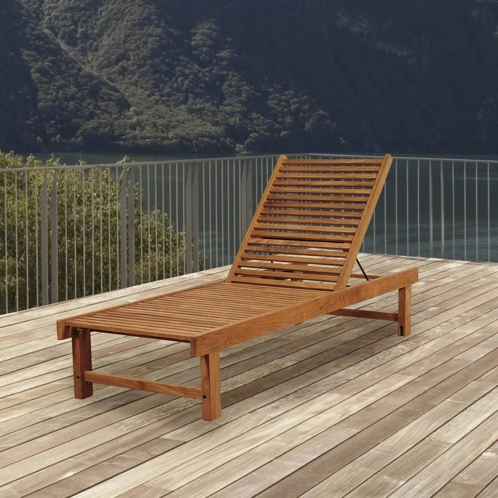 Tottenville Modern Patio Wood Lounger Chair by Havenside Home - Natural Wood TKA5_J8ZWN75