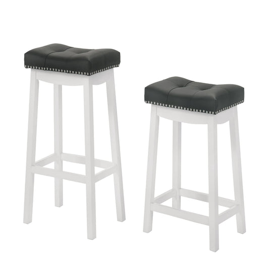 Barstow 29x22 White Bar Stools with Gray Faux Leather Cushion (Set of 2) XQN5_X3PYH91