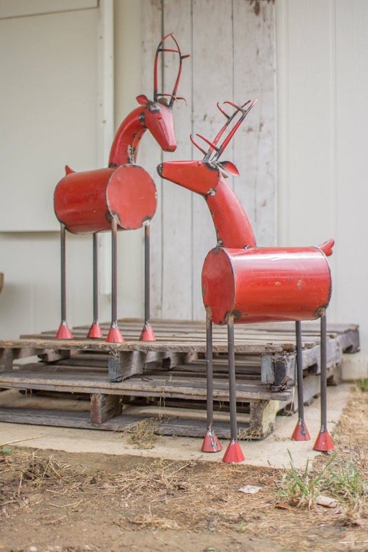 Recycled Metal Red Reindeer Head Up (Set of 2) LXM0_N7EKM57