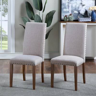 Upholstered Dining Chairs - Dining Chairs Set of 2 Fabric Dining Chairs with Copper Nails and Solid Wood Legs Red Barrel Studio  EJS2_V1KFB15