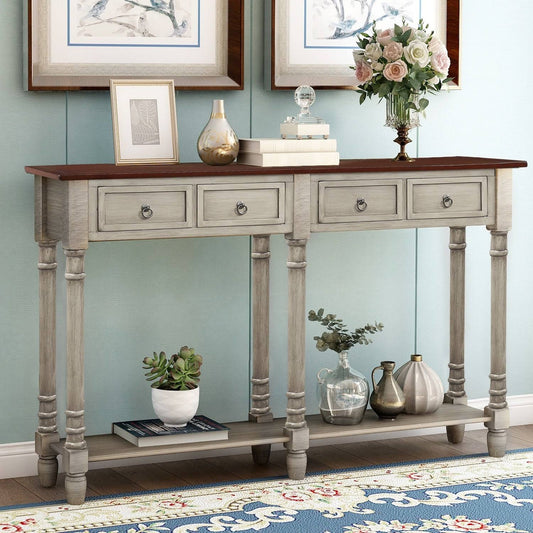 Antique Grey Wood Entryway Console Table with Drawers and Shelf VKX9_S2ASS34