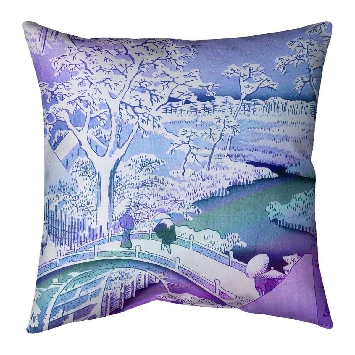 Porch  den Utagawa Hiroshige Throw Pillow - 16 x 16 - Purple  Blue Ombre - Linen ZKS4_B5TNO71