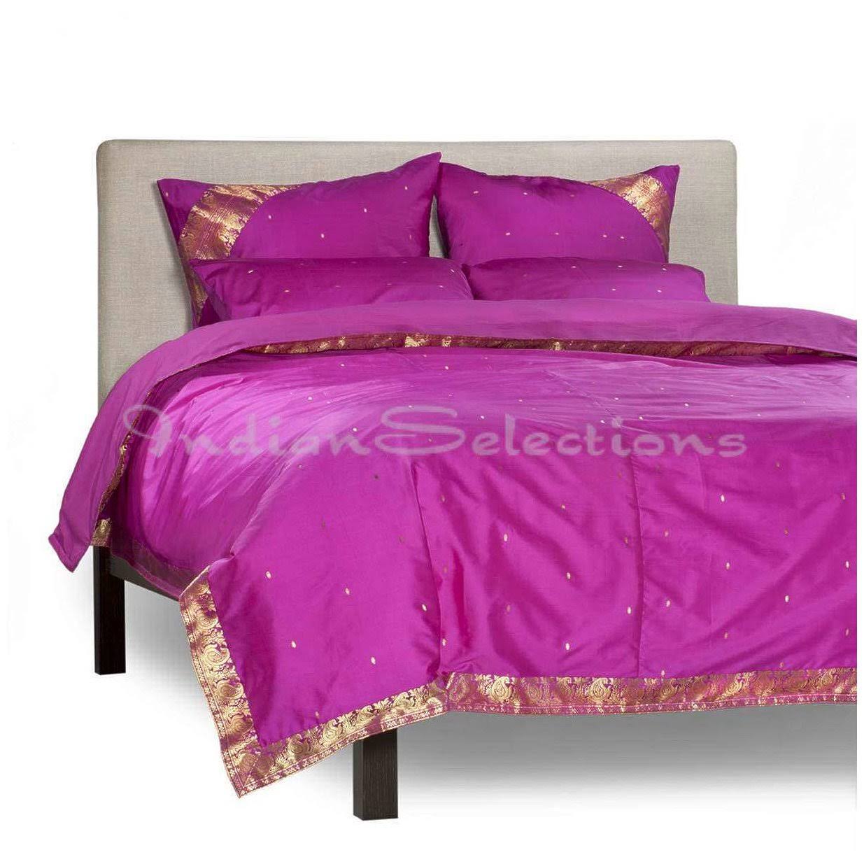 Violet Red-5 Piece Handmade Sari Duvet Cover Set with Pillow Covers / Euro Sham UGJ3_N6FRJ11