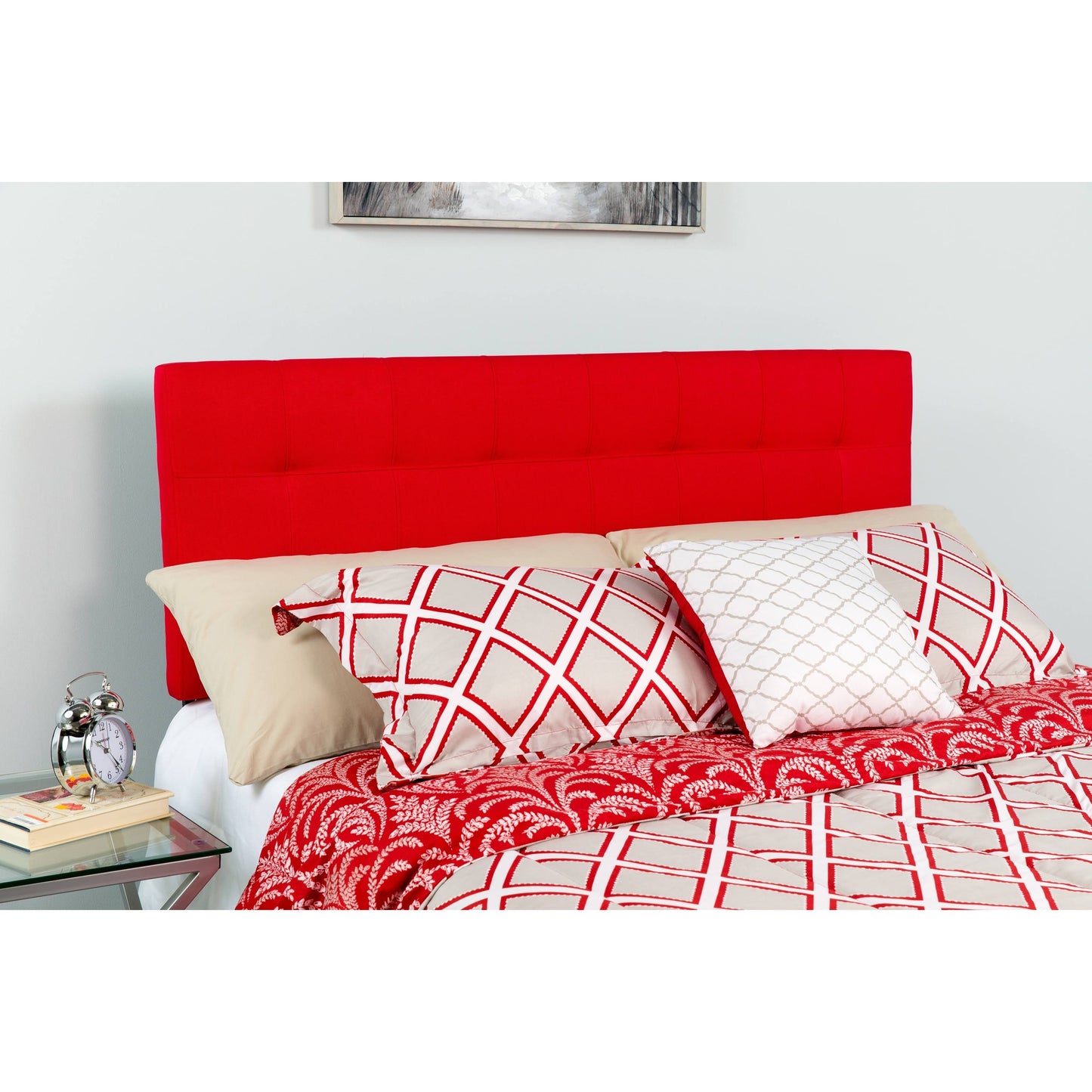 Quilted Button-Tufted Padded Upholstered Headboard - Queen - Red YBV5_J5KYJ03