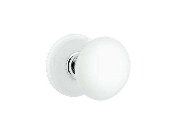 Emtek Porcelain Ice White Knob Privacy Set Porcelain Rosette Polished Chrome Stem FMA8_W4XSI87