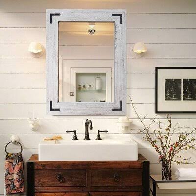 Wooden Framed Wall Mirror, Natural Wood Bathroom Vanity Mirror for Farmhouse Decor, Vertical or Horizontal Hanging, 32x22 x 24 EHL0_W1LMK23