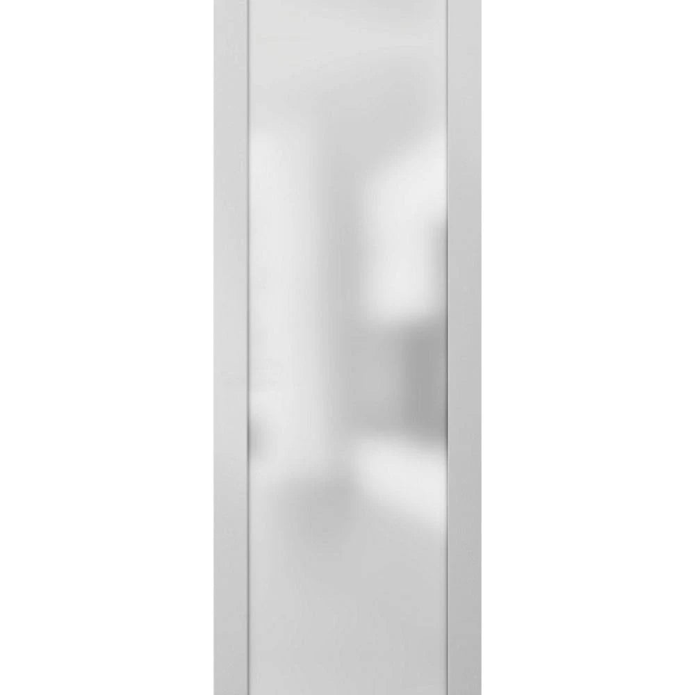 SARTODOORS Slab Barn Door Panel Frosted Glass Lite | Planum 4114 White Silk | Modern Doors | Pocket Closet Sliding 24x22 x 80x22 TRI5_J8GAJ19