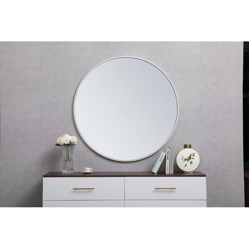 Carson Carrington Labbemala Metal Frame Round Mirror - 42x22 Diameter - White SLY8_P0YXG78