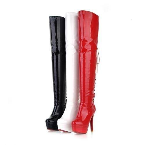 New Fashion High Heels Women Over Knee Boots Lace Up Fashion Dance Long Boots, 36 / White MQW4_B4KRZ96