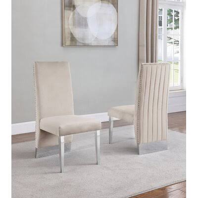 Wrenshall Velvet Upholstered Side Chair Everly Quinn Upholstery Color: Beige QSX2_W6AXF05