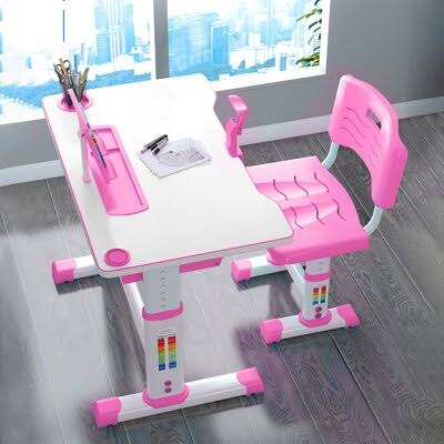 Bach Children Study 31.9x22 W Art Desk and Chair Set Isabelle  Max Color: Pink/White DPZ9_L8NGJ23