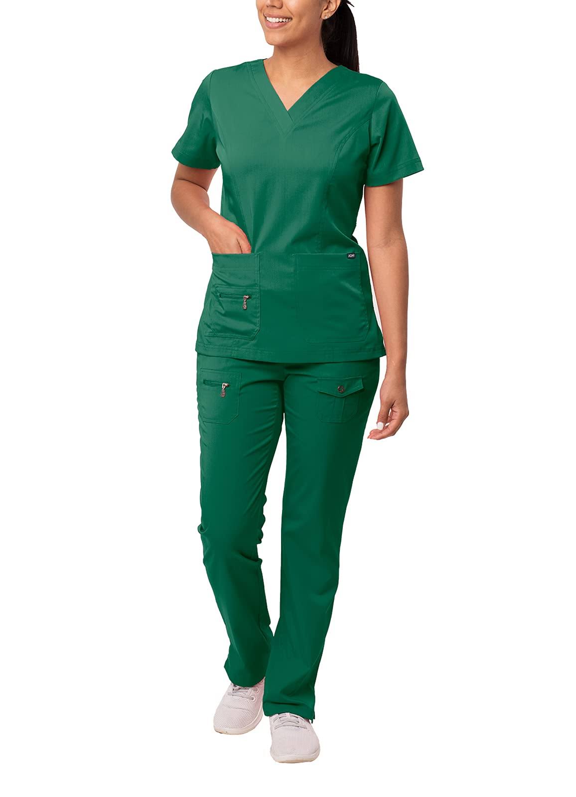 Adar Pro Breakthrough Plus Scrub Set for Women - Enhanced V-Neck Top  Multi Pocket Pants - 4400 - Hunter Green - 2x OMV9_Y5TPI03