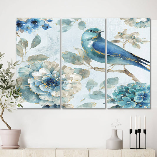 Porch  den &Indigold Watercolor Lovely Bird II& Canvas Art - 48 in. Wide x 32 in. High - 3 Panels ERU2_J8ZYZ87