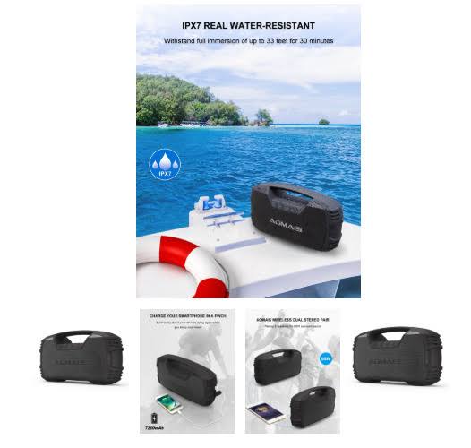 Wireless Bluetooth Speaker Portable Waterproof Indoor/Outdoor Durable Black AGD7_M2GDU78