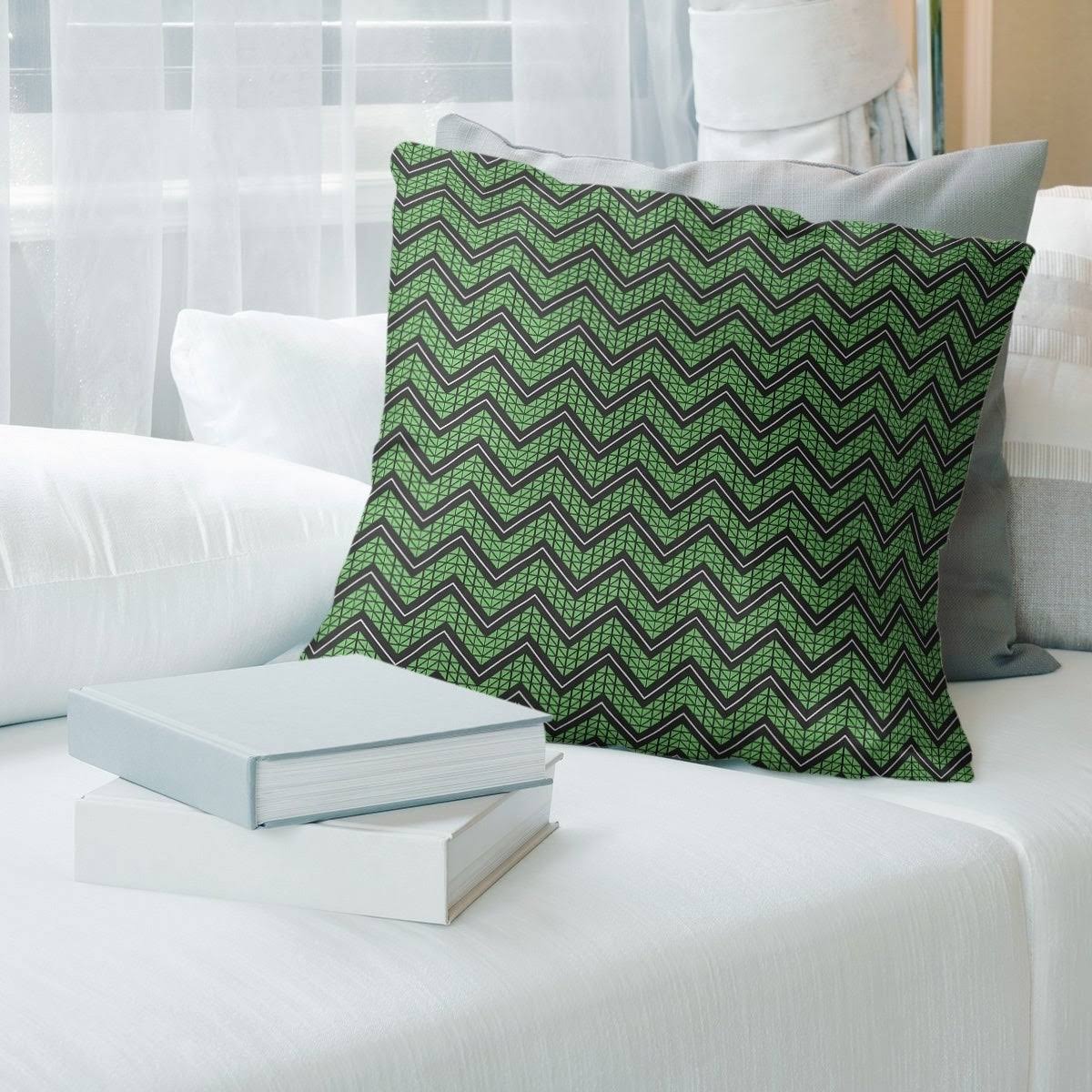 Porch  den Bayberry Chevron Pattern Throw Pillow - 16 x 16 - Green - Synthetic Fiber XBW7_J5QFF04