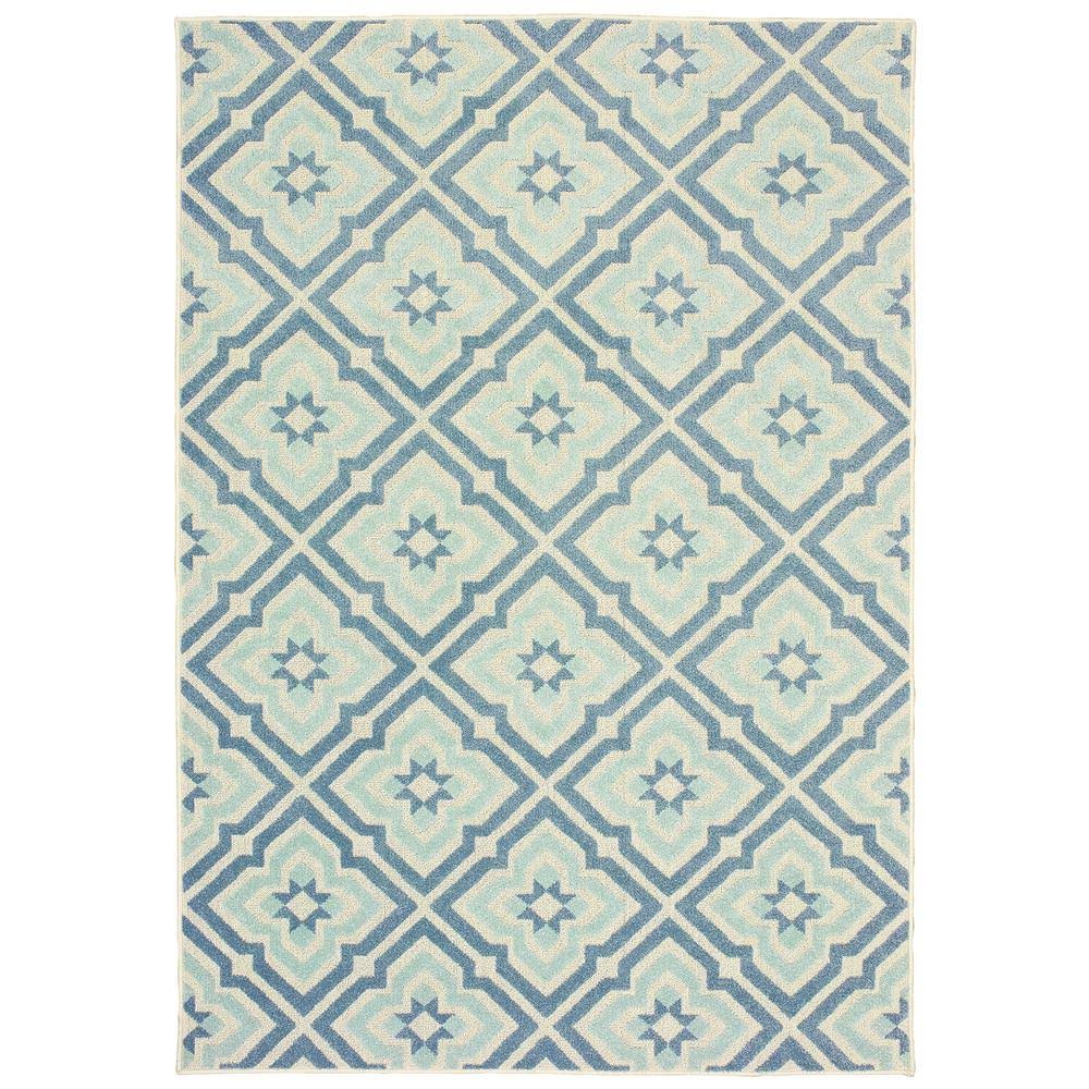 AVERLEY Home Katalina Blue/Ivory 5 ft. x 8 ft. Trefoil Indoor/Outdoor Area Rug ILE6_T4DZK73