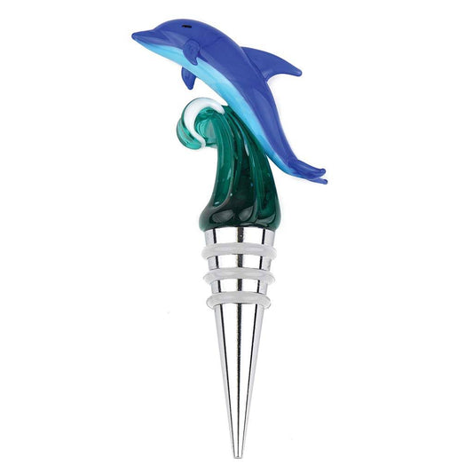 Art Glass Bottle Stopper Dolphin on Wave OZZ0_V1OSF41