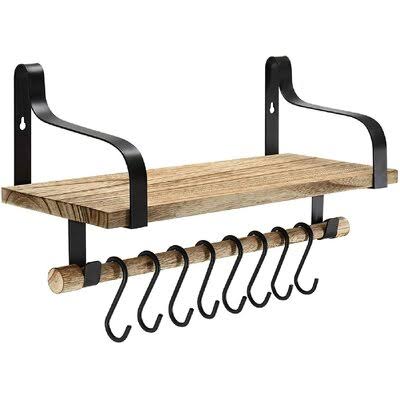 Prep  Savour Wall Mounted Coffee Mug Rack, Rustic Wood Cup Organizer with 8 Hooks, Floating Shelves for Organize Kitchen Ba QIF6_E3DHL98