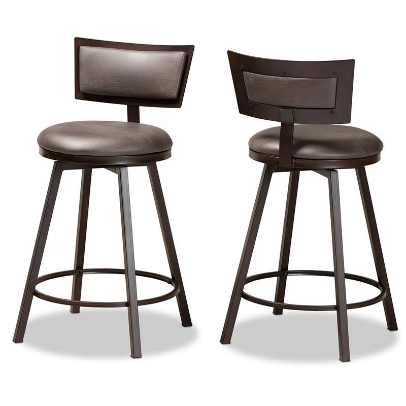 Bowery Hill Grey and Dark Browned Metal 2-Piece Pub Chair Set GPX1_Q4MEJ97