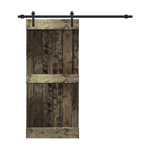 Calhome 30 in. x 84 in. Distressed Mid-Bar Espresso Stained Solid Knotty Pine Wood Interior Sliding Barn Door with Hardware Kit, VXJ5_V6TEK93