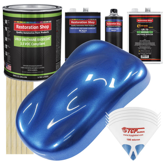 Burn Out Blue Metallic Low VOC Urethane Basecoat/Clearcoat Car Auto Paint Complete Medium Gallon Kit - Restoration Shop YFH8_F7SRT11