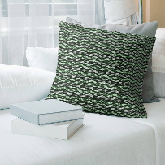 Black Wavy Chevrons Throw Pillow - 20 x 20 - Black  Green - Faux Suede MHK7_S4KAB07