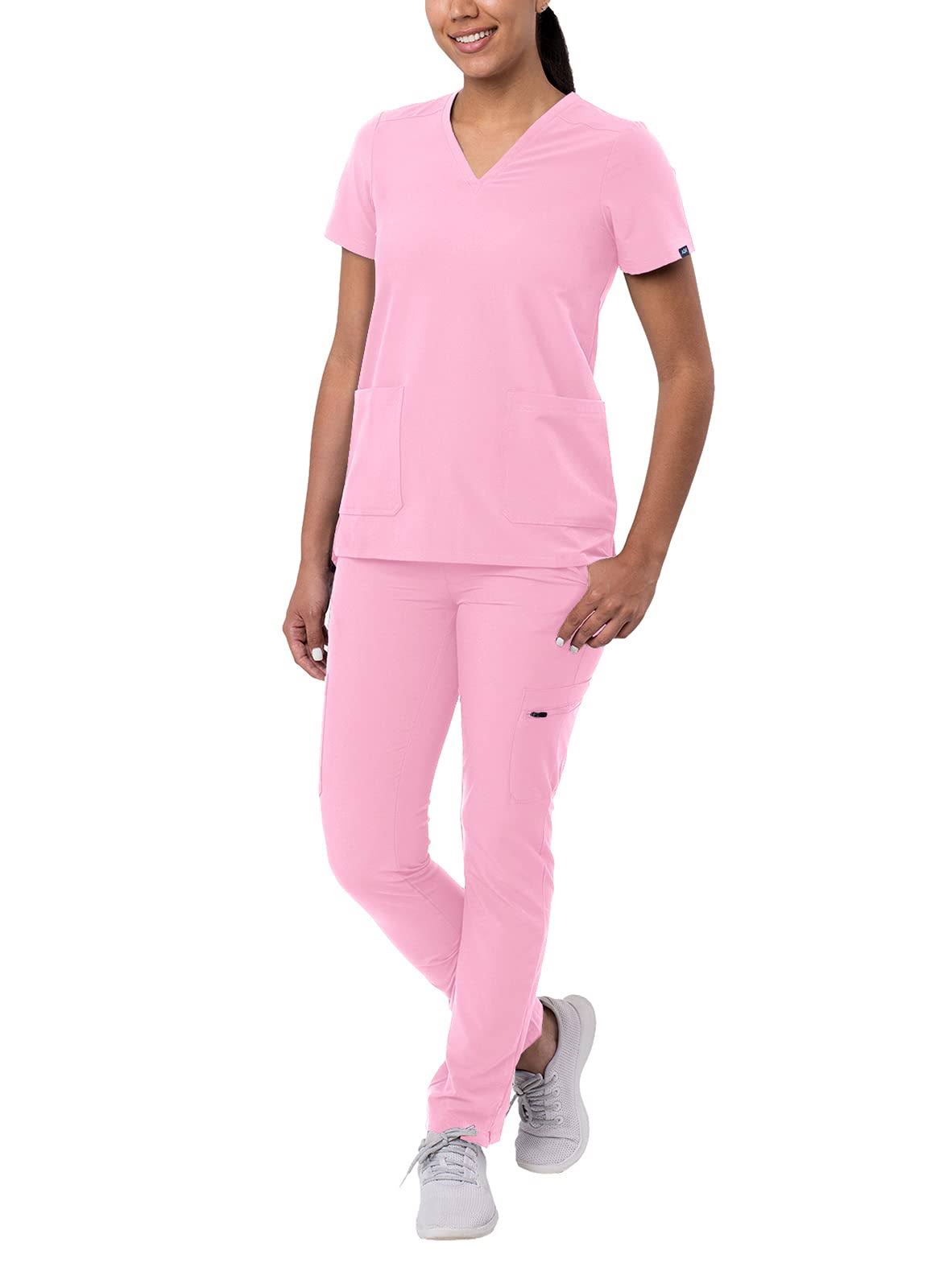 Adar Addition Go-Basic Scrub Set for Women - Slim V-Neck Scrub Top  Skinny Cargo Scrub Pants - A9200 - Soft Pink - XL GLS8_N4RYY35