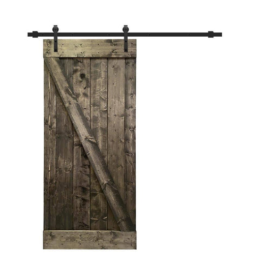 CALHOME Z Bar Series with Hardware Kit 24-in x 84-in Espresso 1-Panel Stained Wood Single Barn Door (Hardware Included) in Brown EFM3_O8LNL86