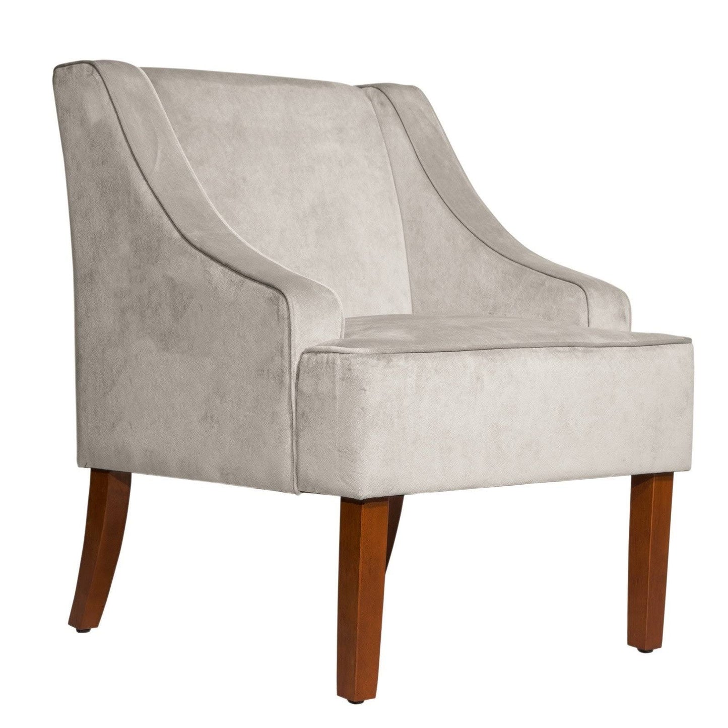 Velvet Fabric Upholstered Wooden Accent Chair with Swooping Armrests, Gray and Brown - As Pictured DDR9_M4ECX41