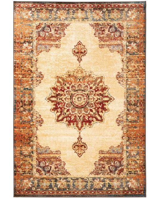 Pier 1 and Orange Floral Medallion Area Rug Gold 5& x 7& | Polypropylene LZC1_G5YIO06