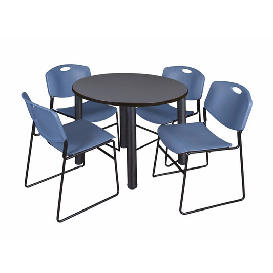 Regency Kee 36x22 Round Breakroom Table- Grey/ Black  4 Zeng Stack Chairs- Blue LWI6_Z1UDL28