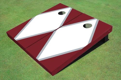 White and Maroon (Red) Matching Diamond Cornhole Boards HLC9_S3OZV57