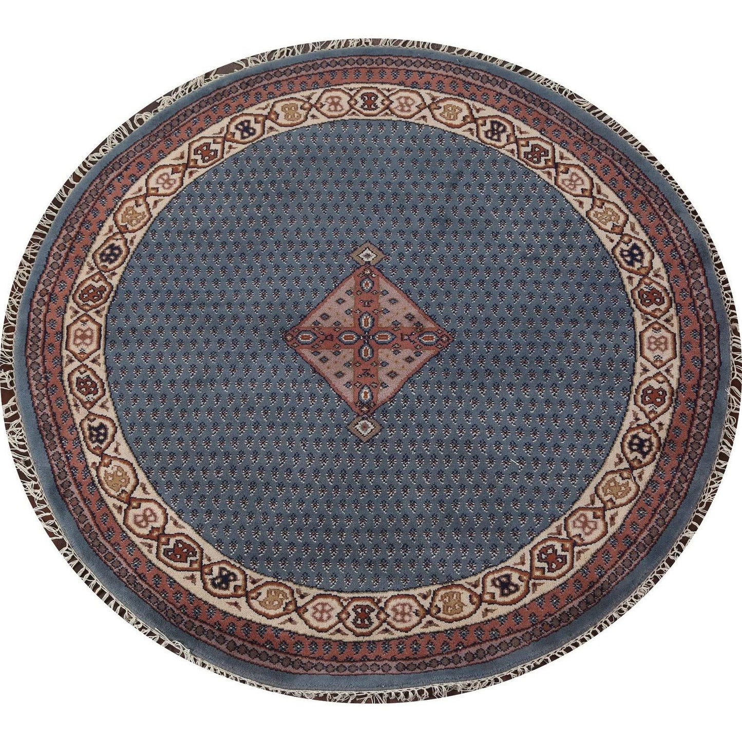 Paisley Traditional Botemir Oriental Area Rug Hand-Knotted Wool Carpet - 6&4x22 x 6&4x22 Round - Blue VGC9_O8LPF17