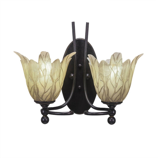 Toltec Lighting 590-DG-1025 Capri 2 Light Wall Sconce with 7x22 Vanilla Leaf Glass, Dark Granite Finish AIF3_K4JMV11