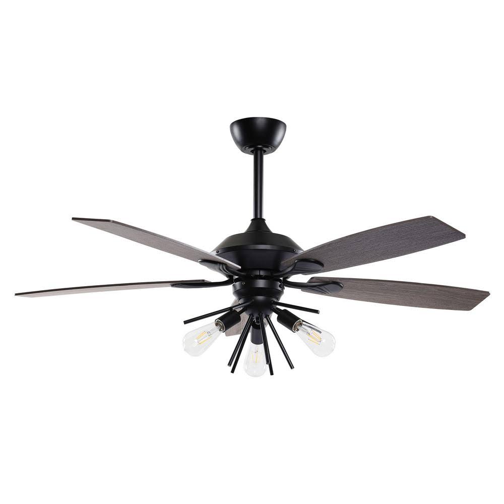 52 in. Indoor Matte Black Ceiling Fan with Light and Remote Control XDO6_C9IIV77