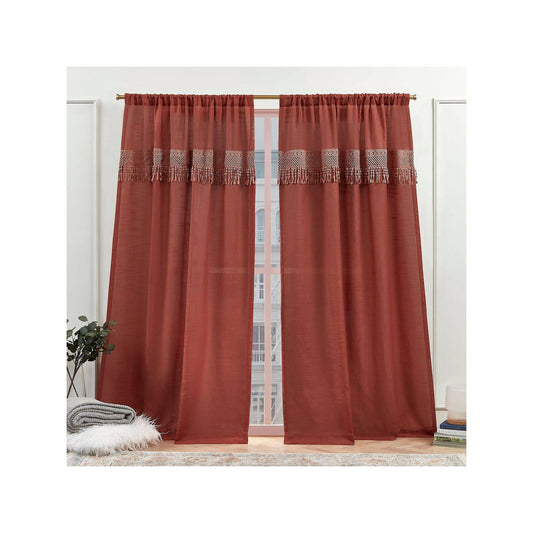 Nicole Miller New York Dunbar Light Filtering Rod Pocket Curtain Panels, 50 inch x 96 inch, Burnt Sienna, Set of 2 WQK0_T9OUP26